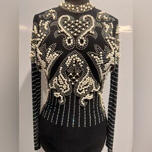 Windsor Women’s Mesh Bodysuit With Pearls And Rhinestones Size Large